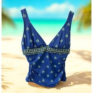 Tommy Bahama Foulard Frenzy V Neck Swim Tankini Top Surf Blue Padded SIZE M